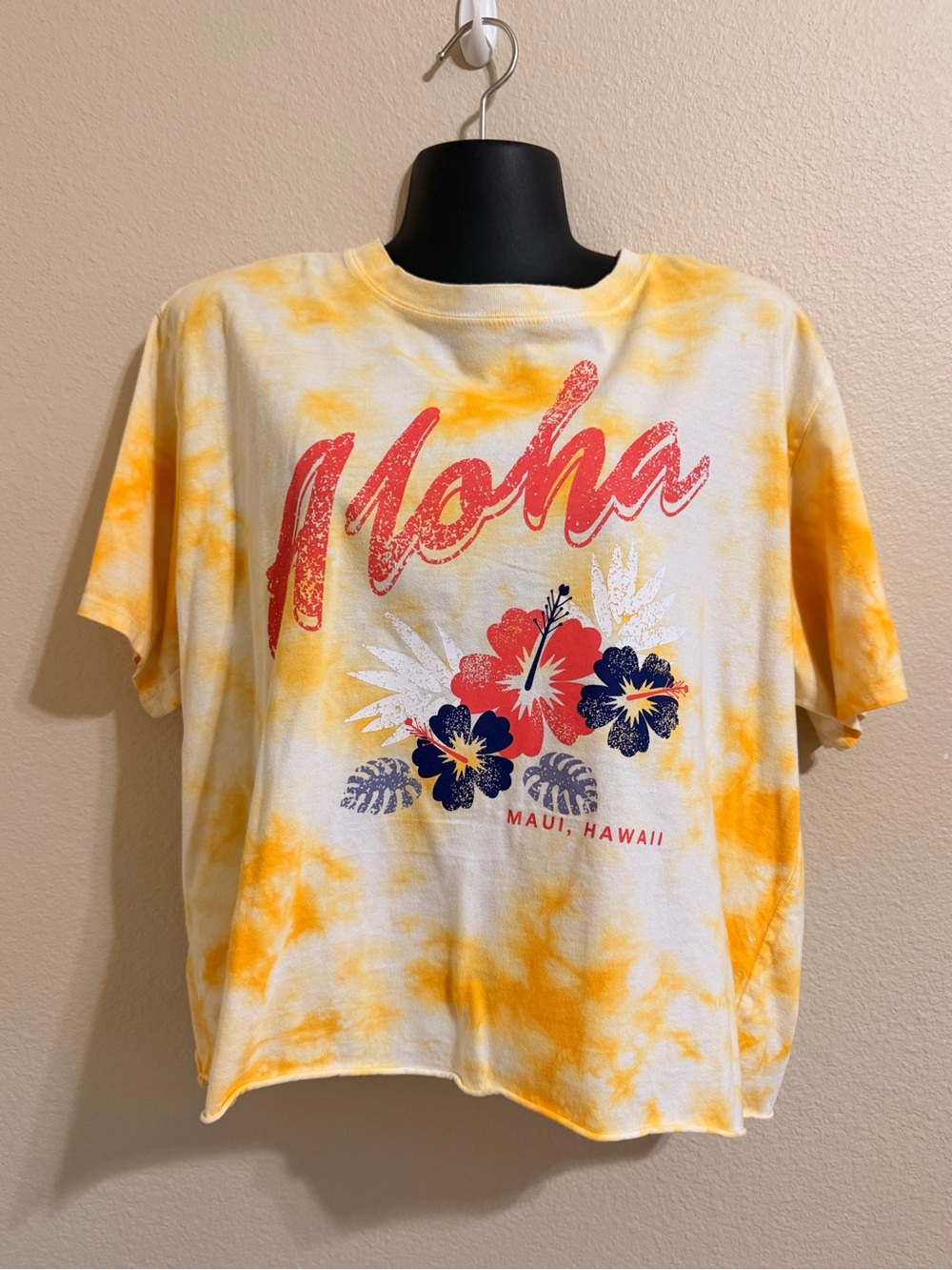 Mighty Fine Yellow Tie-Dye Aloha Floral Crop Tee